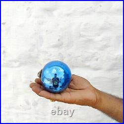 Vintage Azure Blue Glass French Kugel 3.25 Christmas Ornament Vergo Cap 550