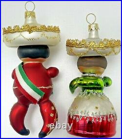 Vintage Blown Glass Mexican Woman Man Christmas Ornaments Italy De Carlini