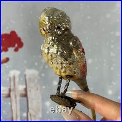 Vintage Blown Glass Owl Clip On Christmas Ornament 1900s German