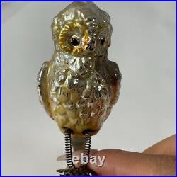 Vintage Blown Glass Owl Clip On Christmas Ornament 1900s German