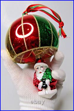 Vintage Blown Glass SANTA on PARACHUTE Jumbo Drop Christmas Ornament Poland