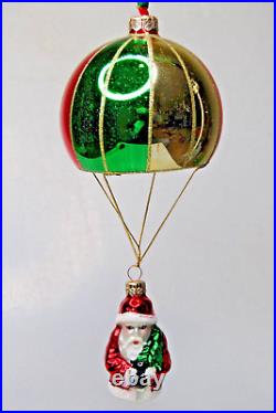 Vintage Blown Glass SANTA on PARACHUTE Jumbo Drop Christmas Ornament Poland