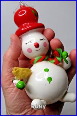 Vintage Blown Glass SNOWMAN in RED HAT Christmas Ornament De Carlini Italy