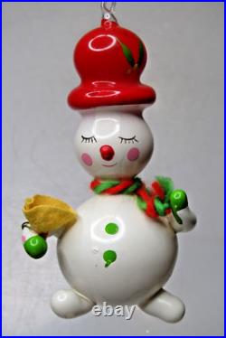 Vintage Blown Glass SNOWMAN in RED HAT Christmas Ornament De Carlini Italy