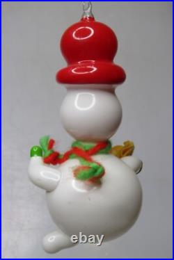 Vintage Blown Glass SNOWMAN in RED HAT Christmas Ornament De Carlini Italy