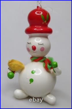 Vintage Blown Glass SNOWMAN in RED HAT Christmas Ornament De Carlini Italy