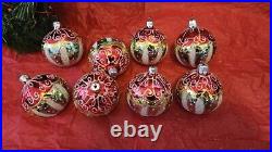 Vintage Blown Glass Small 2 Glitter Christmas Ornament Set Of 8