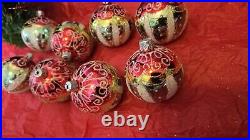 Vintage Blown Glass Small 2 Glitter Christmas Ornament Set Of 8