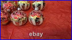 Vintage Blown Glass Small 2 Glitter Christmas Ornament Set Of 8