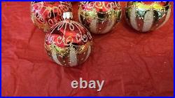 Vintage Blown Glass Small 2 Glitter Christmas Ornament Set Of 8