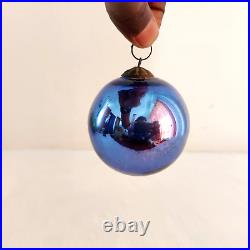 Vintage Blue Glass 2.75 German Kugel Christmas Ornament Rare Party Props KU88