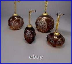 Vintage Bohemian Amethyst Cut To Clear Glass Christmas? Ornament Very Heavy Lot