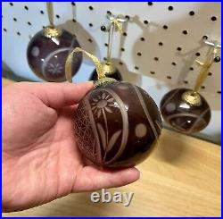 Vintage Bohemian Amethyst Cut To Clear Glass Christmas? Ornament Very Heavy Lot