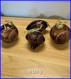 Vintage Bohemian Amethyst Cut To Clear Glass Christmas? Ornament Very Heavy Lot