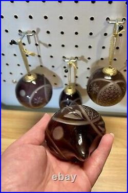 Vintage Bohemian Amethyst Cut To Clear Glass Christmas? Ornament Very Heavy Lot