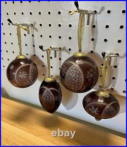 Vintage Bohemian Rare Amethyst Cut To Clear Glass Christmas Ornament Heavy Lot