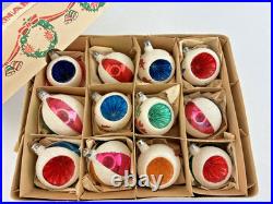 Vintage Box BEACH BALL & INDENTS With MICA GLITTER Blown Glass Ornaments POLAND