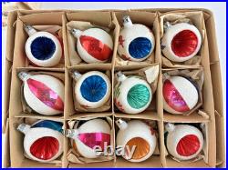 Vintage Box BEACH BALL & INDENTS With MICA GLITTER Blown Glass Ornaments POLAND