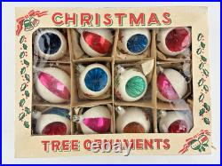 Vintage Box BEACH BALL & INDENTS With MICA GLITTER Blown Glass Ornaments POLAND