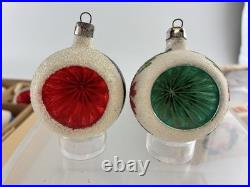 Vintage Box BEACH BALL & INDENTS With MICA GLITTER Blown Glass Ornaments POLAND