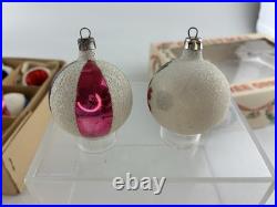 Vintage Box BEACH BALL & INDENTS With MICA GLITTER Blown Glass Ornaments POLAND