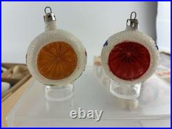 Vintage Box BEACH BALL & INDENTS With MICA GLITTER Blown Glass Ornaments POLAND