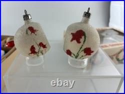 Vintage Box BEACH BALL & INDENTS With MICA GLITTER Blown Glass Ornaments POLAND