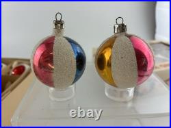 Vintage Box BEACH BALL & INDENTS With MICA GLITTER Blown Glass Ornaments POLAND