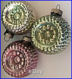 Vintage Box Double Indent Bumpy Colorful Shiny Brite Glass Christmas Ornaments