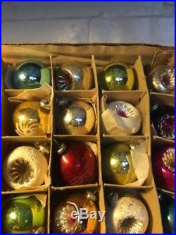 Vintage Box Of 36 Miniature Feather Tree Indent Mercury Glass Christmas Ornament