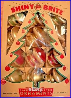 Vintage Box of 12 Atomic Frosted Tornado Shiny Brite Glass Christmas Ornaments