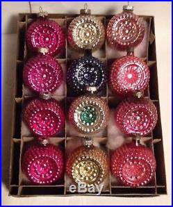 Vintage Box of 12 Shiny Brite Bumpy Double Indent Glass Christmas Ornaments USA