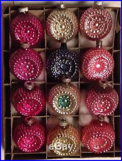 Vintage Box of 12 Shiny Brite Bumpy Double Indent Glass Christmas Ornaments USA