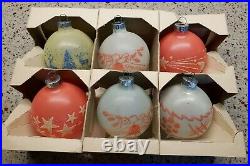 Vintage Box of 6 Shiny Brite Glo Glow In The Dark Glass Christmas Ornaments EXC