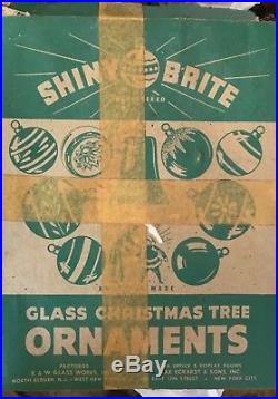 Vintage Boxed 12 Atomic Age Tree Shape Shiny Brite Glass Christmas Ornaments USA