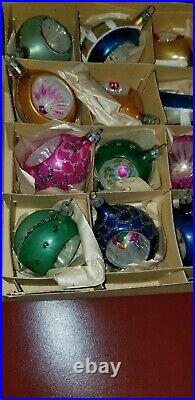 Vintage Boxed Poland Polish Indented Teardrop Mercury Glass Christmas Ornaments