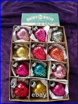 Vintage Boxed Shiny Brite Mercury Glass Grape Bumpy Christmas Ornaments Lot 12