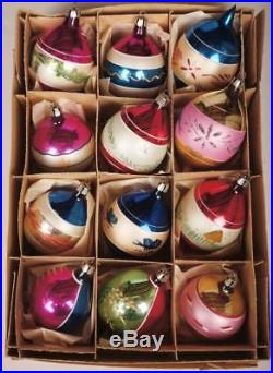 Vintage CHRISTMAS Blown Mercury Glass ORNAMENTS with INDENTS Set of 12 Poland