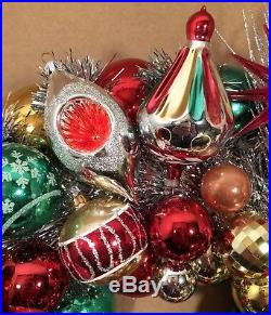 Vintage CHRISTMAS ORNAMENT 18 WREATH Glass Santa Pixie Elf Tinsel Handmade