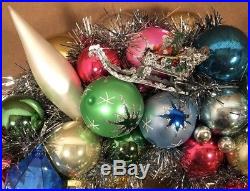 Vintage CHRISTMAS ORNAMENT 18 WREATH Glass Santa Reindeer Tinsel Handmade