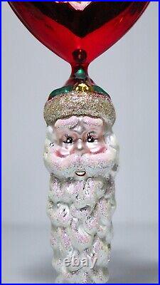 Vintage CHRISTOPHER RADKO Heart Cicle Santa Indent Glass Christmas Ornament