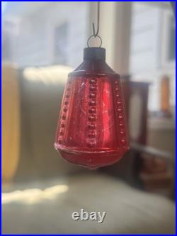 Vintage CORNING Bumpy Lantern Mercury Glass Red Christmas Ornament New York