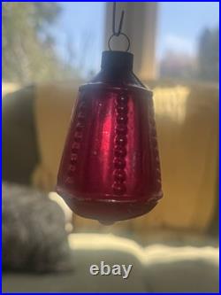 Vintage CORNING Bumpy Lantern Mercury Glass Red Christmas Ornament New York