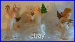 Vintage Christmas Angel (6) Ornaments 1940s Spun Glass Wings West Germany in Box