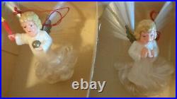 Vintage Christmas Angel (6) Ornaments 1940s Spun Glass Wings West Germany in Box