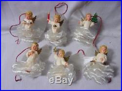 Vintage Christmas Angel Set with Glass Spun Wings Ornament Lot T