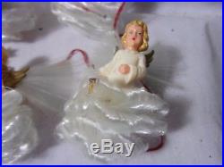 Vintage Christmas Angel Set with Glass Spun Wings Ornament Lot T