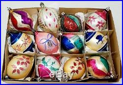 Vintage Christmas Fantasia Brand Poland Hand Painted Glass Teardrop Ornaments