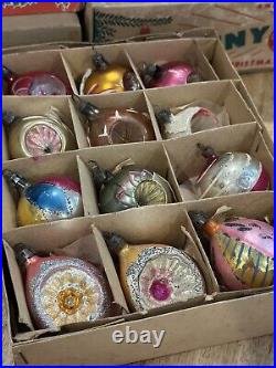 Vintage Christmas Fantasia Teardrop Indent Ornaments Poland Mica Glitter Box 12