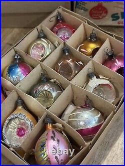 Vintage Christmas Fantasia Teardrop Indent Ornaments Poland Mica Glitter Box 12